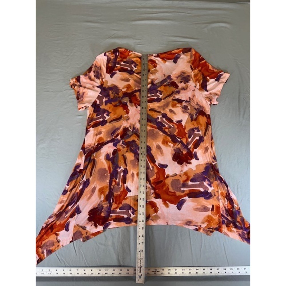 L LOGO Lori GOLDSTEIN TUNIC SHARK BITE BROWN PURPLE RED TOP WITH POCKETS - Picture 4 of 4